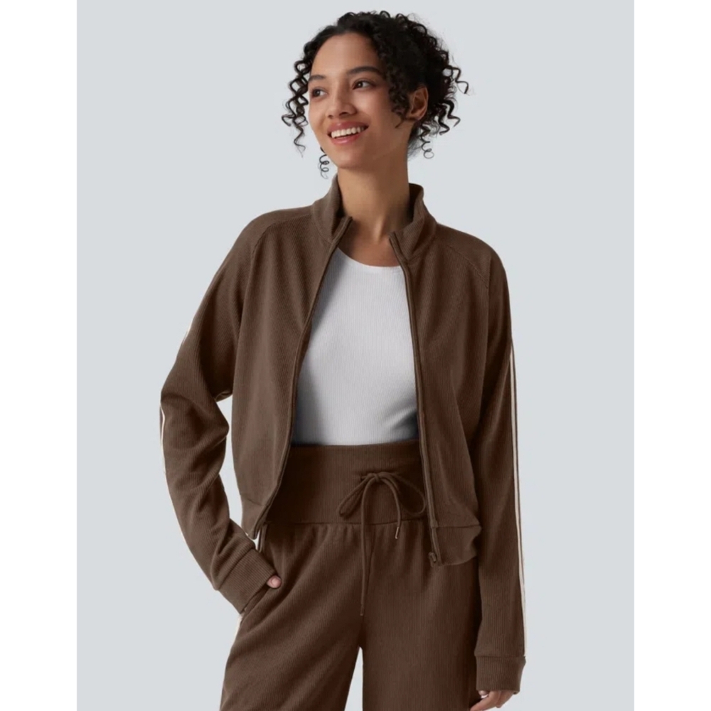 Halara NEW Ribbed Stand Collar Long Sleeve Zipper Color Block Jacket Medium